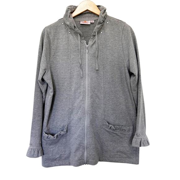 Quacker Factory Gray Gem Zipper Full Zip Sweater Sz M - Picture 1 of 6
